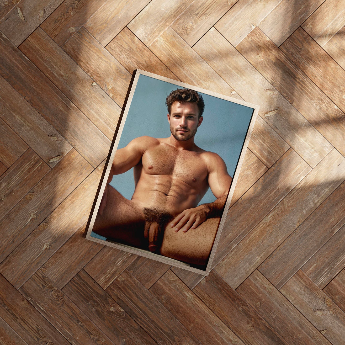 Dick Pic, Handsome Nude Male Model with Big Penis Sitting in Chair, Flaccid Soft Cock Nude Photo, Gay Interest, Art and Homoerotic Decor