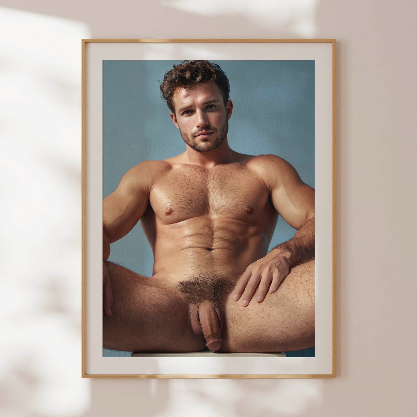 Dick Pic, Handsome Nude Male Model with Big Penis Sitting in Chair, Flaccid Soft Cock Nude Photo, Gay Interest, Art and Homoerotic Decor