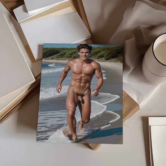 Handsome Muscular Man, Showing Penis in Dick Pic, Nude Men Photography, Athletic and Bodybuilder Physique, Nudist Beach Photo, Gay Interest