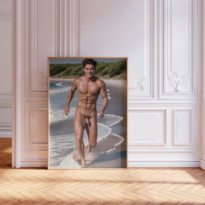 Handsome Muscular Man, Showing Penis in Dick Pic, Nude Men Photography, Athletic and Bodybuilder Physique, Nudist Beach Photo, Gay Interest