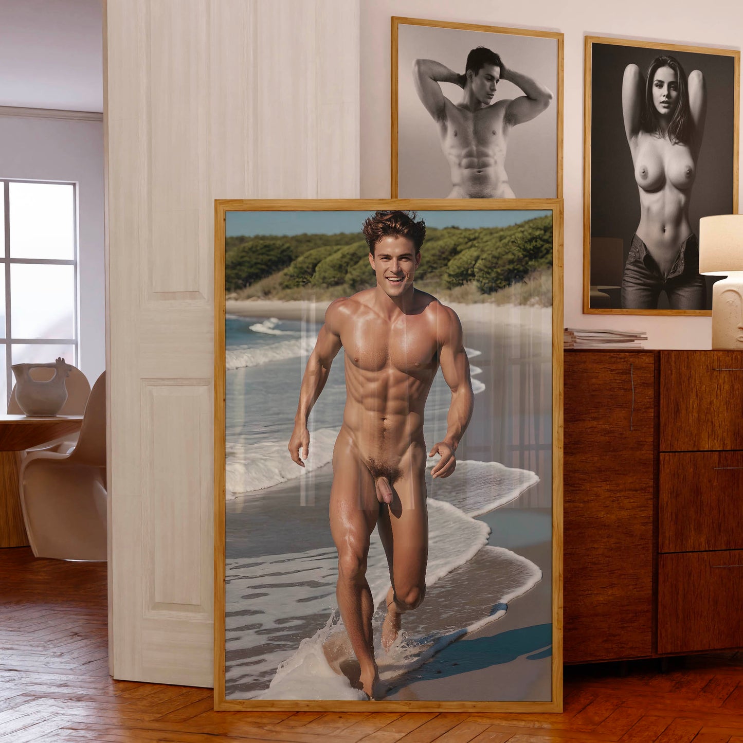 Handsome Muscular Man, Showing Penis in Dick Pic, Nude Men Photography, Athletic and Bodybuilder Physique, Nudist Beach Photo, Gay Interest