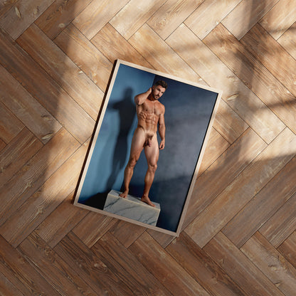 Handsome Naked Man with Big Penis, Muscular Bodybuilder Posing on Marble Showing Physique and Body in Aesthetic Dick Pic, Gay Art & Decor