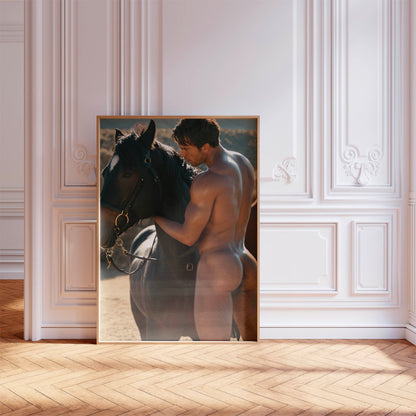 Round Butt in Nude Photo, Cowboy & Muscular Physique in Classic BodybuilderInspired Naked Photo, Showing Body Hair, Bussy and Muscles