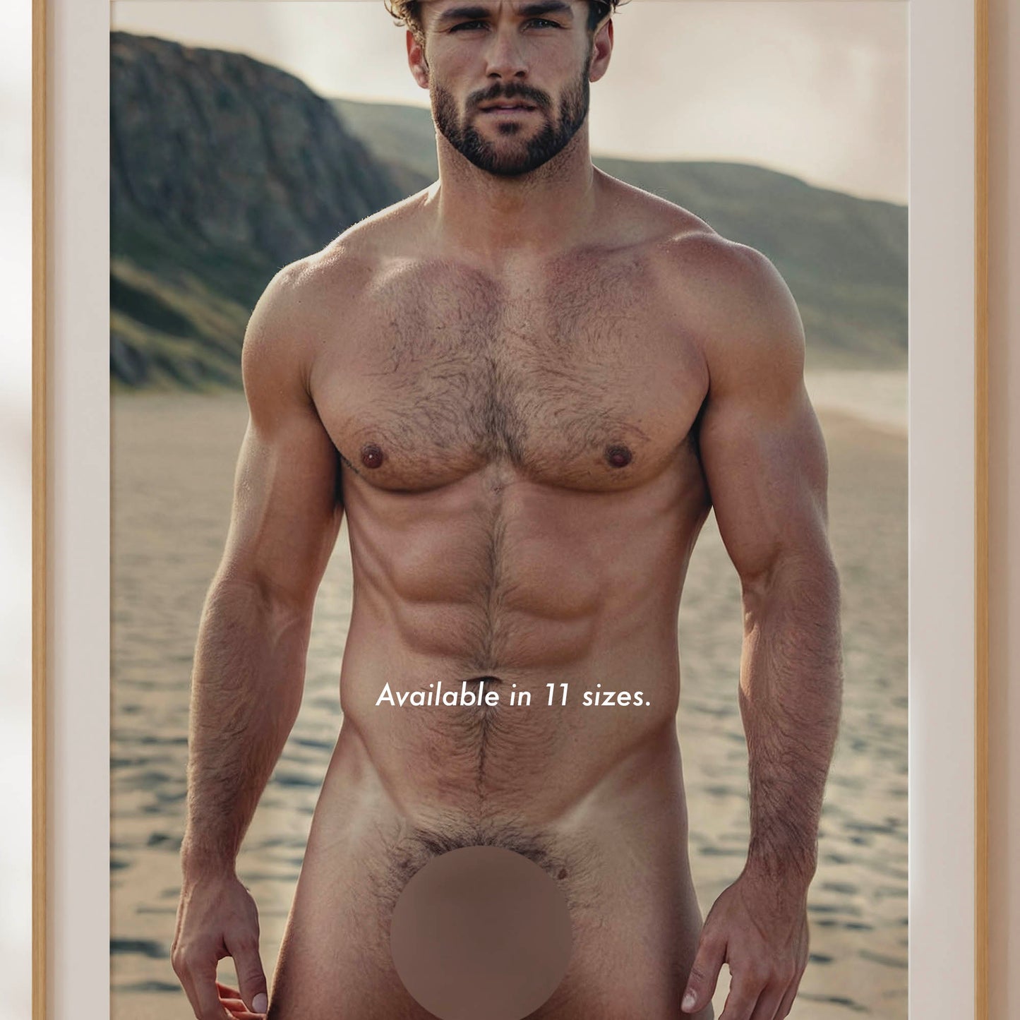 Sexy Male Nude Photo, Big Dick Pic, Handsome Cock on Nude Model at Beach, Muscular Man With Huge Penis in Gay Erotic Solo Shot, Bodybuilder Model Outside