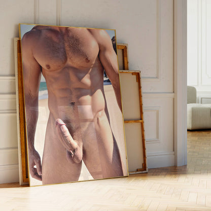 Hard Dick Nude Photo, Handsome & Muscular Model Showing Erect Penis in Erotic Photo, Full Frontal Nudity Showing Big Cock in Gay Solo Photograph