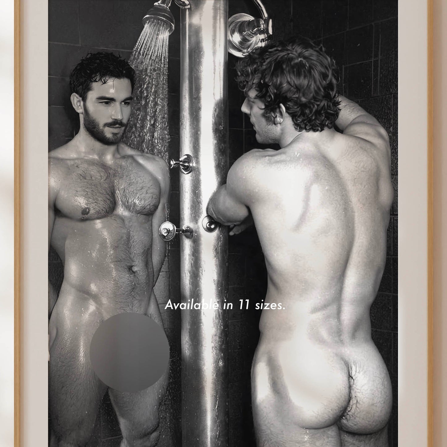 Penis Photo, Naked Hot Men in Shower,  Round Butt & Huge Dick, Classic Physique Magazine Print, Handsome Nude Bodybuilders Showering, Hairy Guys