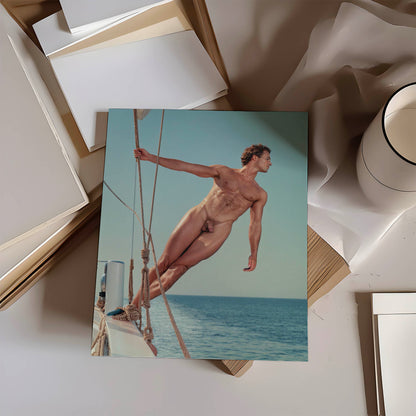 Dick Pick of Muscular Sailor, Male Nude Photo, Hnadsome Model Naked on Boat in Full Frontal Nudity Photo, Nude Men Photo Collection