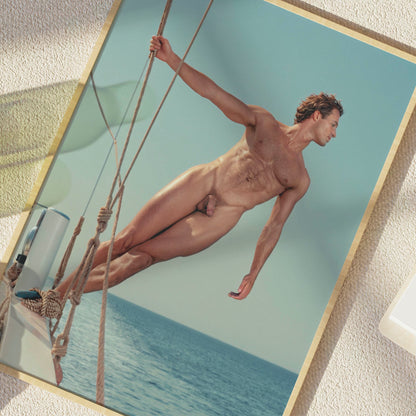 Dick Pick of Muscular Sailor, Male Nude Photo, Hnadsome Model Naked on Boat in Full Frontal Nudity Photo, Nude Men Photo Collection