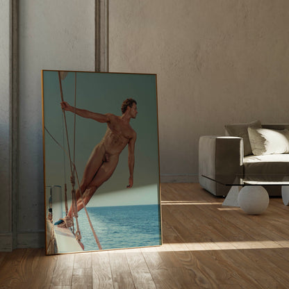 Dick Pick of Muscular Sailor, Male Nude Photo, Hnadsome Model Naked on Boat in Full Frontal Nudity Photo, Nude Men Photo Collection