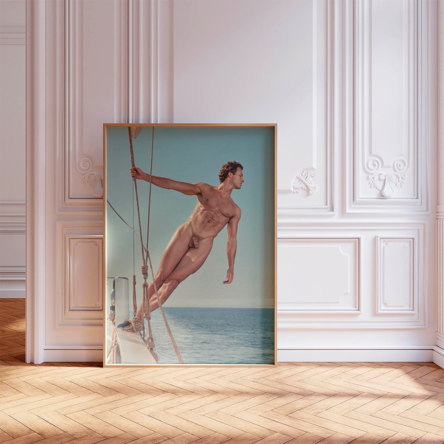 Dick Pick of Muscular Sailor, Male Nude Photo, Hnadsome Model Naked on Boat in Full Frontal Nudity Photo, Nude Men Photo Collection
