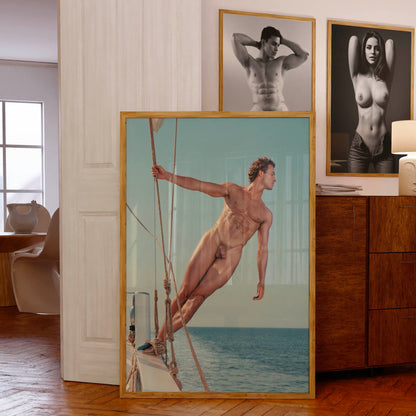 Dick Pick of Muscular Sailor, Male Nude Photo, Hnadsome Model Naked on Boat in Full Frontal Nudity Photo, Nude Men Photo Collection
