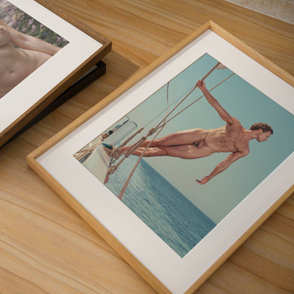 Dick Pick of Muscular Sailor, Male Nude Photo, Hnadsome Model Naked on Boat in Full Frontal Nudity Photo, Nude Men Photo Collection