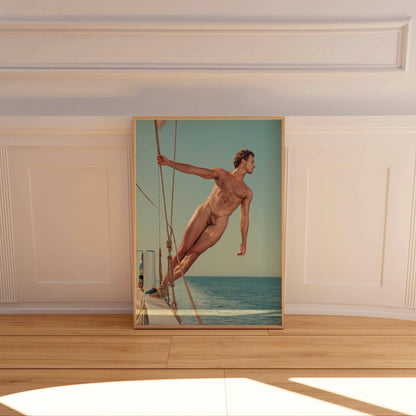 Dick Pick of Muscular Sailor, Male Nude Photo, Hnadsome Model Naked on Boat in Full Frontal Nudity Photo, Nude Men Photo Collection