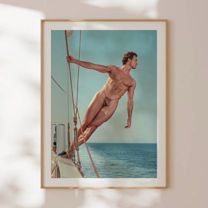 Dick Pick of Muscular Sailor, Male Nude Photo, Hnadsome Model Naked on Boat in Full Frontal Nudity Photo, Nude Men Photo Collection