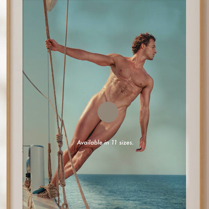 Dick Pick of Muscular Sailor, Male Nude Photo, Hnadsome Model Naked on Boat in Full Frontal Nudity Photo, Nude Men Photo Collection