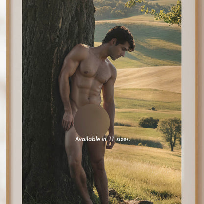 Dick Pic of Handsome Nude Farmer, Muscular Model With Huge Penis in Gay Erotic Solo Shot, Bodybuilder Physique With Big Cock