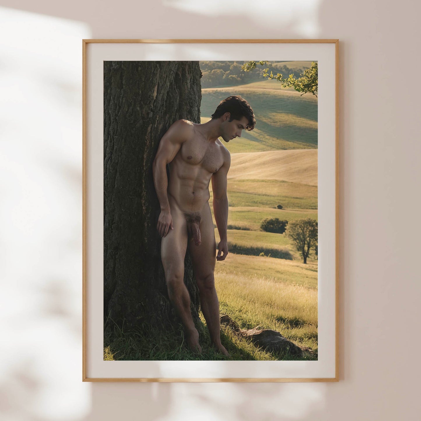 Dick Pic of Handsome Nude Farmer, Muscular Model With Huge Penis in Gay Erotic Solo Shot, Bodybuilder Physique With Big Cock