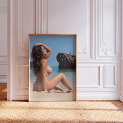 Fully Nude Photo, MILF Model With Big Boobs at Beach in Erotic and Naked Wall Art for Man Caves, Game Rooms or Dorms, Huge Tits