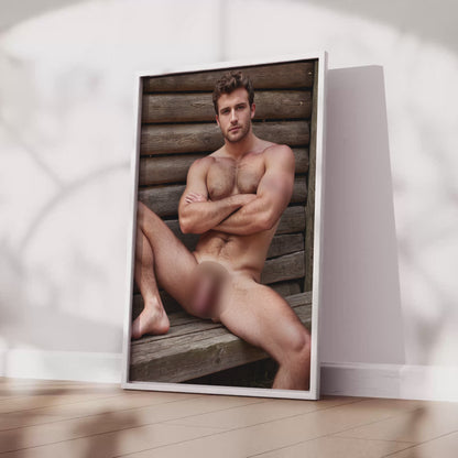 Handsome Farmer Dick Pic, Male Nude Photo Showing Big Penis, Model with Muscular Physique and Round Butt in Full Frontal Nudity, Gay Art