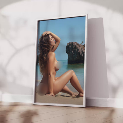 Fully Nude Photo, MILF Model With Big Boobs at Beach in Erotic and Naked Wall Art for Man Caves, Game Rooms or Dorms, Huge Tits