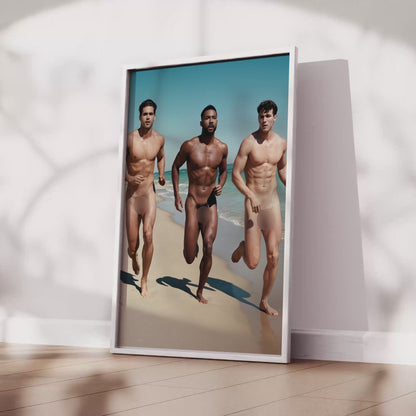 Nude Men in Full Frontal Nudity, Big Penises on Handsome Hung Men Running Naked Down Beach, Muscular Nude Bodybuilders, Hot Male Nude Photo