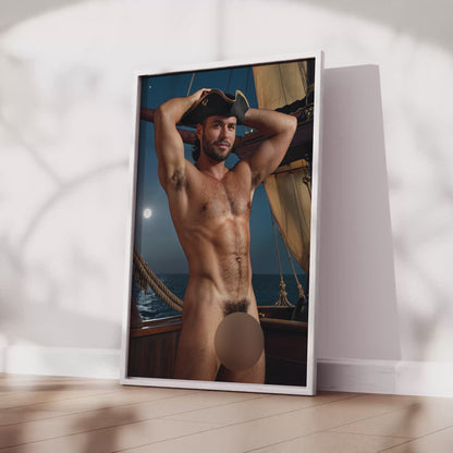 Handsome Naked Pirate Showing Huge Dick, Fantasy Nude Photo, Sexy Naked Man Showing Full Penis in Cosplay Porn Photo