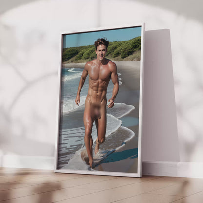 Handsome Muscular Man, Showing Penis in Dick Pic, Nude Men Photography, Athletic and Bodybuilder Physique, Nudist Beach Photo, Gay Interest