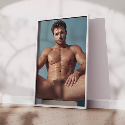 Dick Pic, Handsome Nude Male Model with Big Penis Sitting in Chair, Flaccid Soft Cock Nude Photo, Gay Interest, Art and Homoerotic Decor