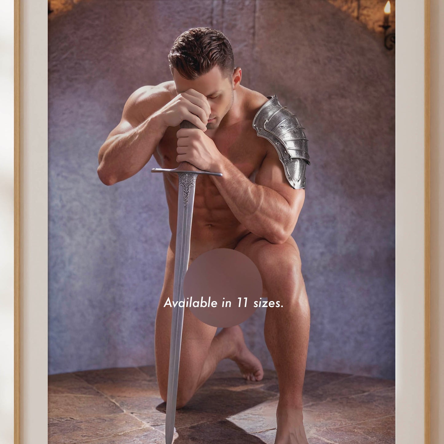 Big Dick Pic, Naked Man as Fantasy Knight in Armor, Nude Photo of Muscular Man with Huge Cock, Model Showing Penis, Bodybuilder Physique