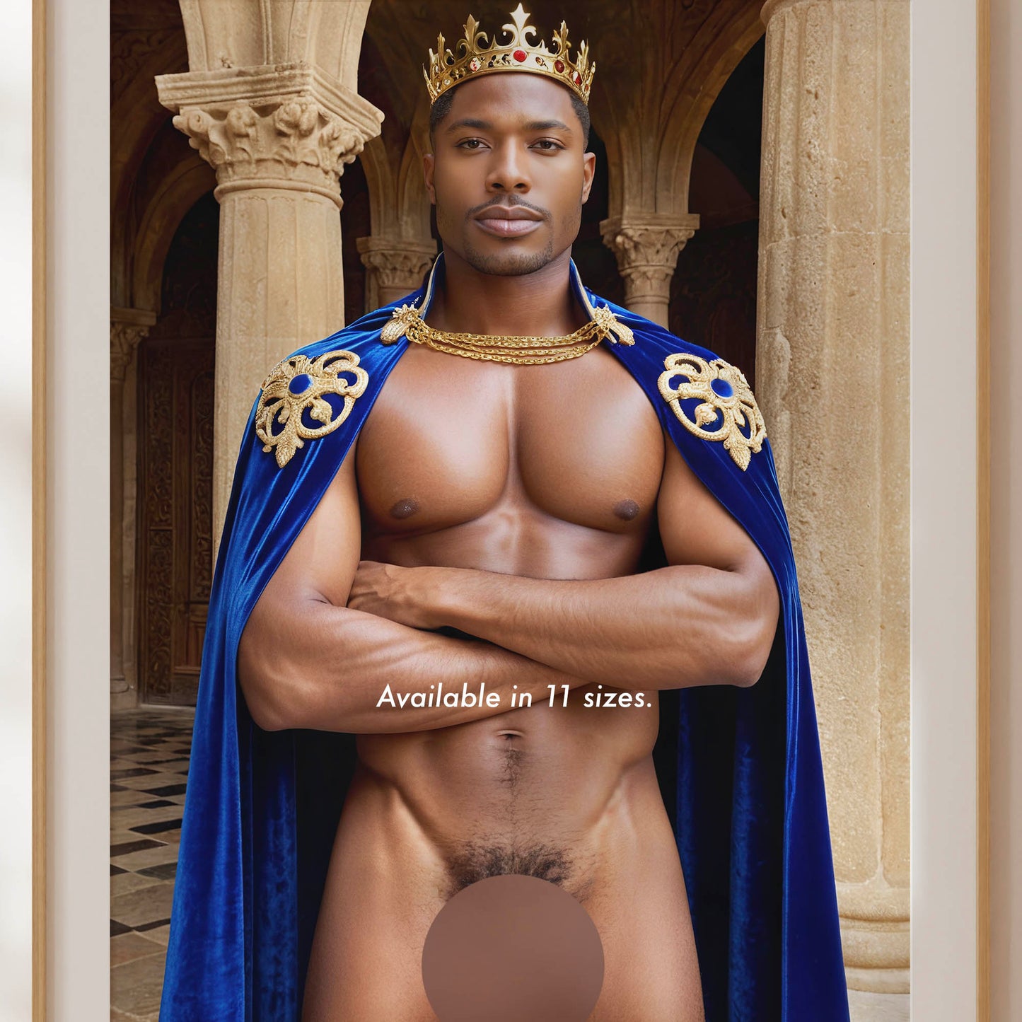 Handsome Nude Photo, Big Dick Pic, Muscular Black Man as Prince Charming, Huge Cock, Fantasy Bodybuilder Physique, Showing Large Penis