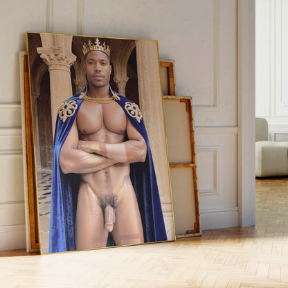 Handsome Nude Photo, Big Dick Pic, Muscular Black Man as Prince Charming, Huge Cock, Fantasy Bodybuilder Physique, Showing Large Penis