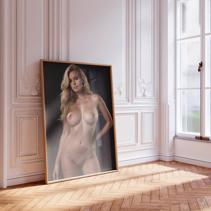 Sexy Blonde in Full Frontal Nudity, Nude Photo of Model Posing to Show Naked Pussy, Blonde with Big Boobs Showing Vagina in Tasteful Porn Shot