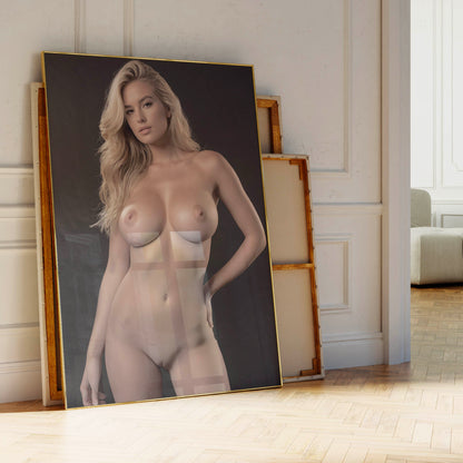 Sexy Blonde in Full Frontal Nudity, Nude Photo of Model Posing to Show Naked Pussy, Blonde with Big Boobs Showing Vagina in Tasteful Porn Shot