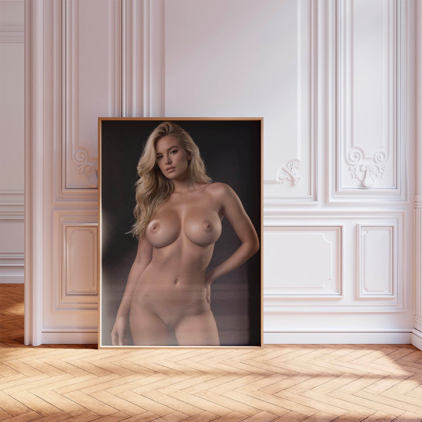 Sexy Blonde in Full Frontal Nudity, Nude Photo of Model Posing to Show Naked Pussy, Blonde with Big Boobs Showing Vagina in Tasteful Porn Shot